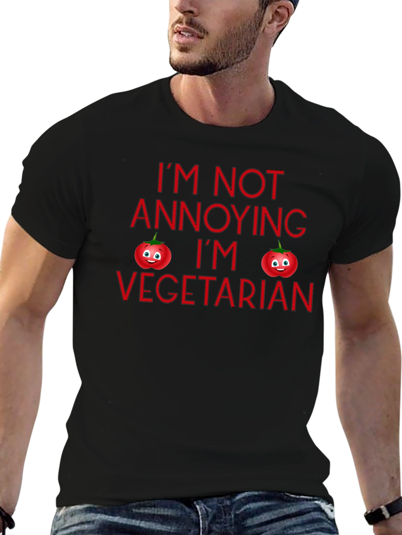 Funny Vegetarian Tomato Graphic Black T-Shirt