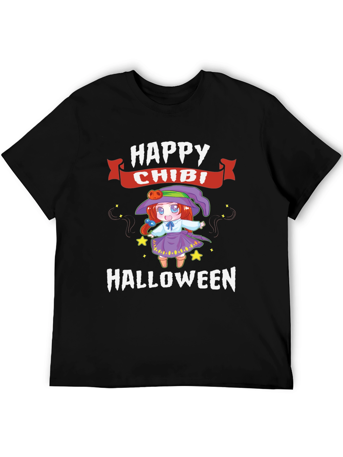 Happy Chibi Halloween Black Graphic Tee