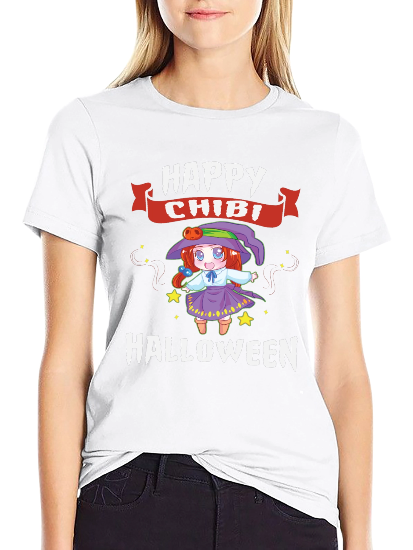 Happy Chibi Halloween Black Graphic Tee