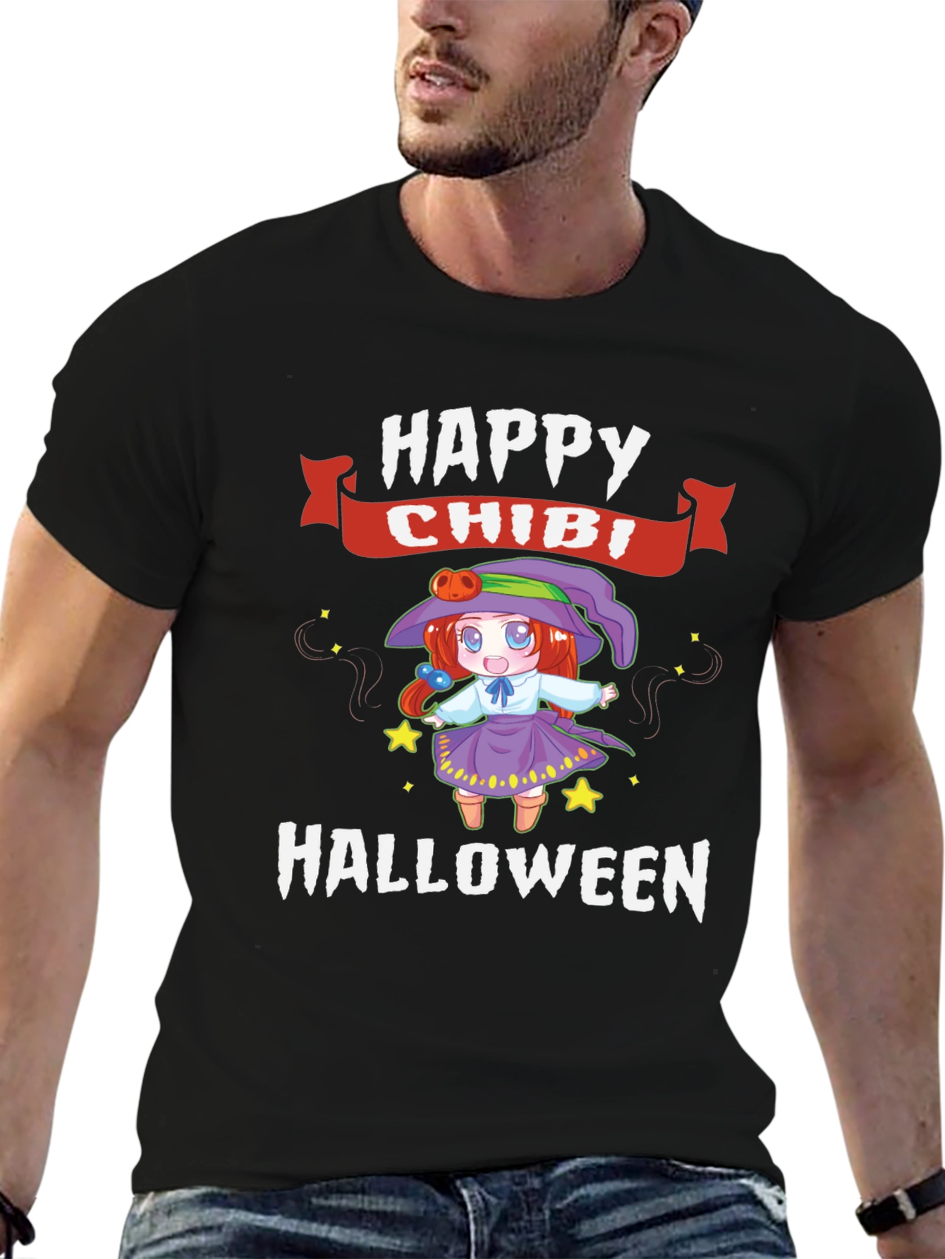 Happy Chibi Halloween Black Graphic Tee