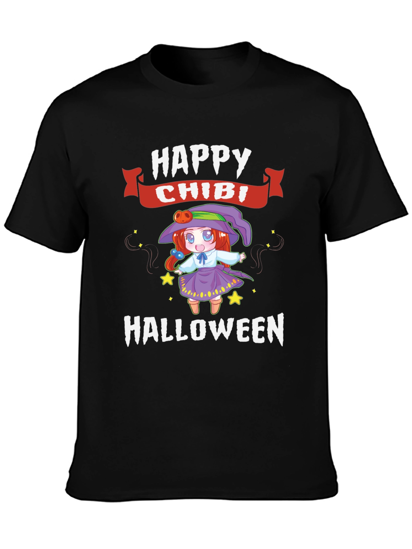 Happy Chibi Halloween Black Graphic Tee