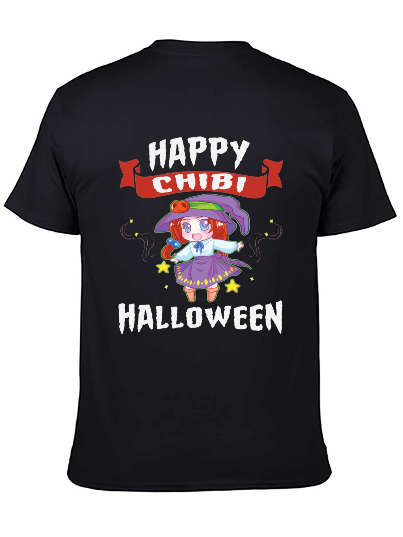 Happy Chibi Halloween Black Graphic Tee