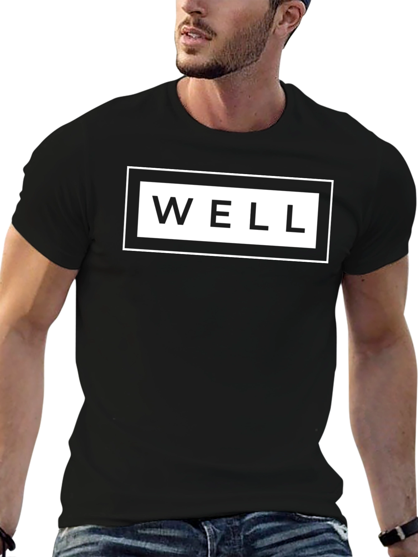 Stylish Black WELL Graphic Tee - Casual Comfort