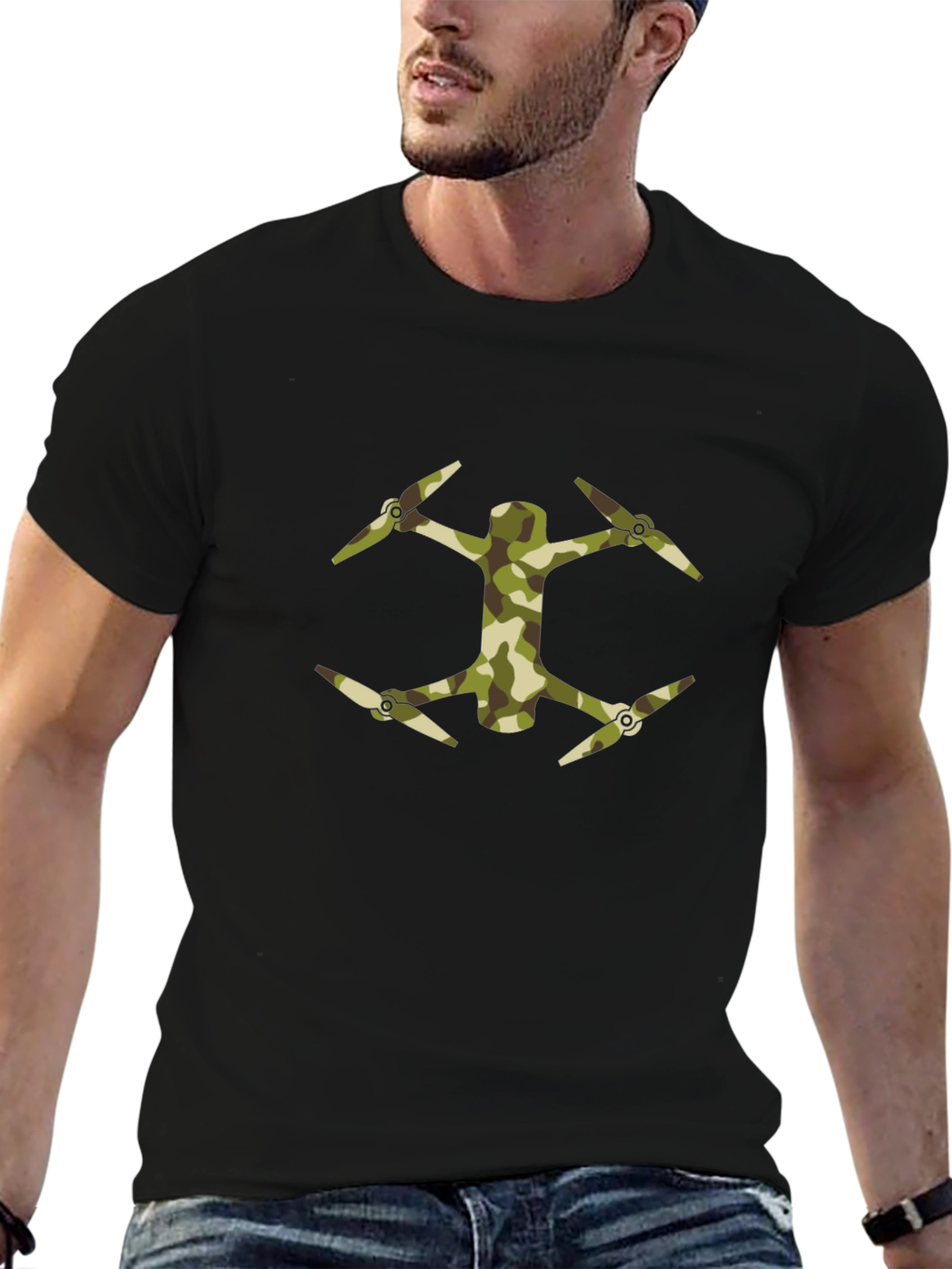 Camo Drone Graphic Tee - Black Casual Style