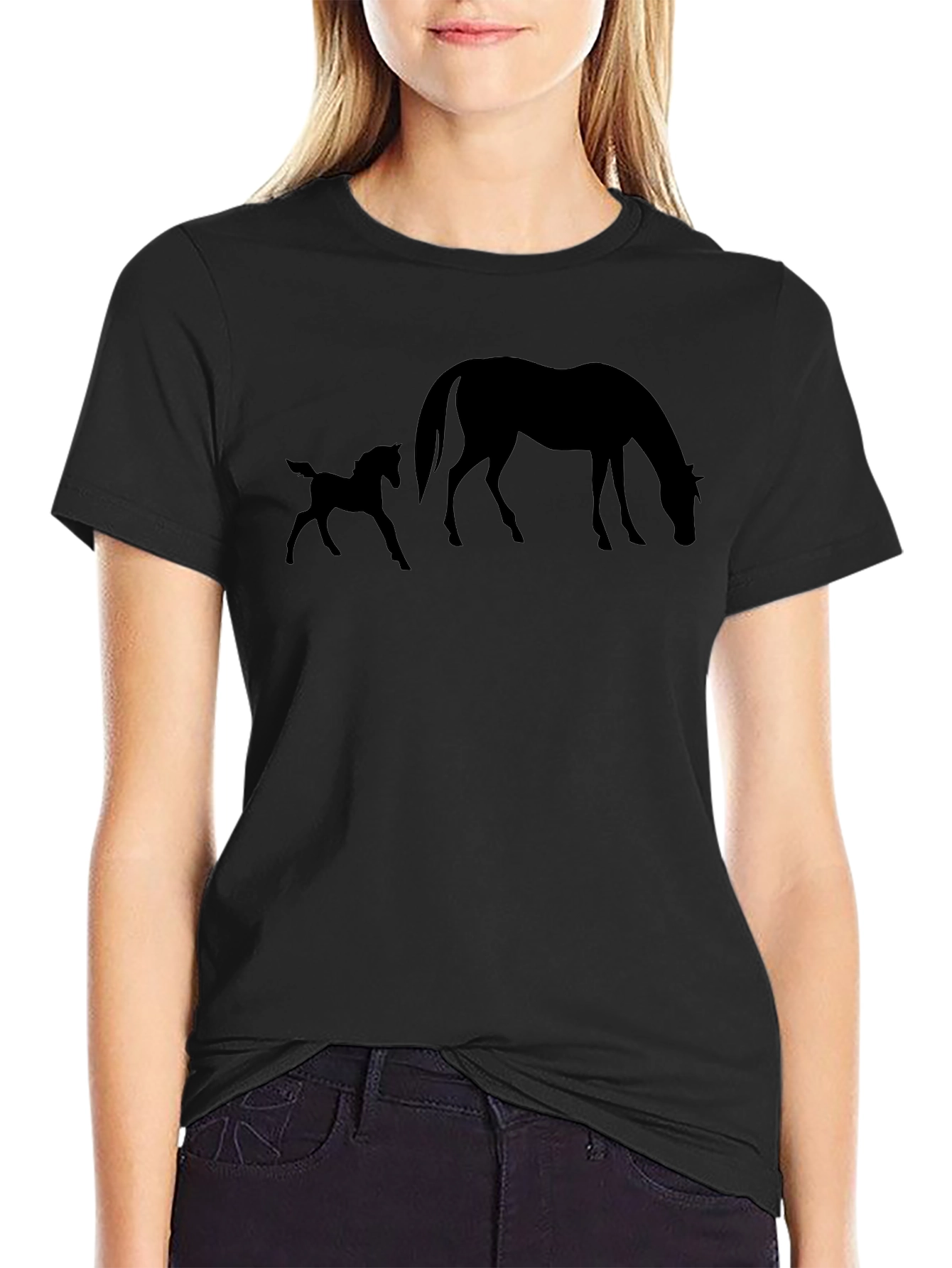 Black Horse and Foal Silhouette Graphic Tee