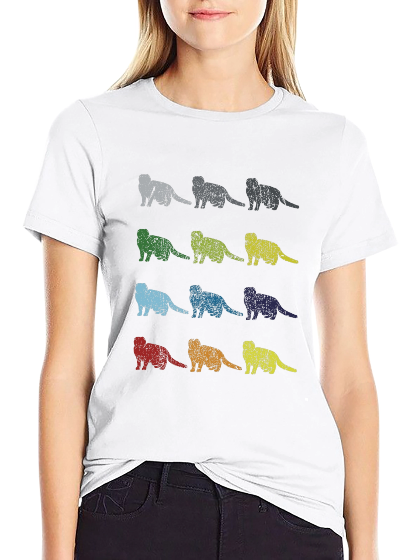 Retro Ferret Pattern Black T-Shirt