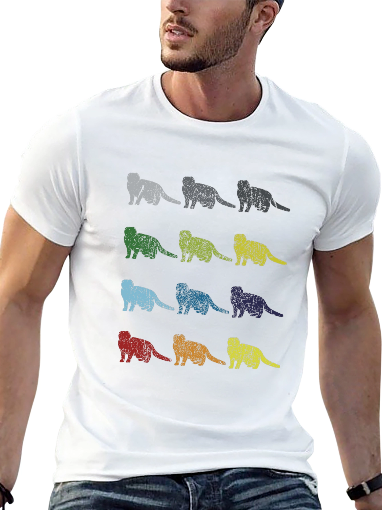 Retro Ferret Pattern Black T-Shirt