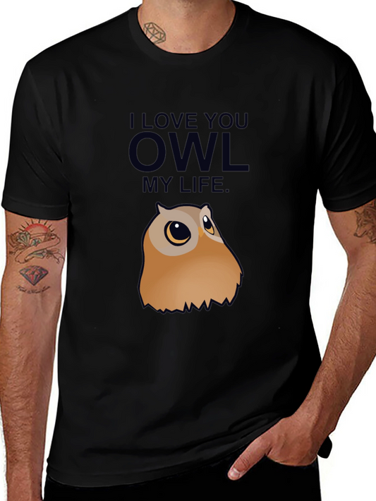 I Love You Owl T-Shirt - Mens Black Cotton Tee