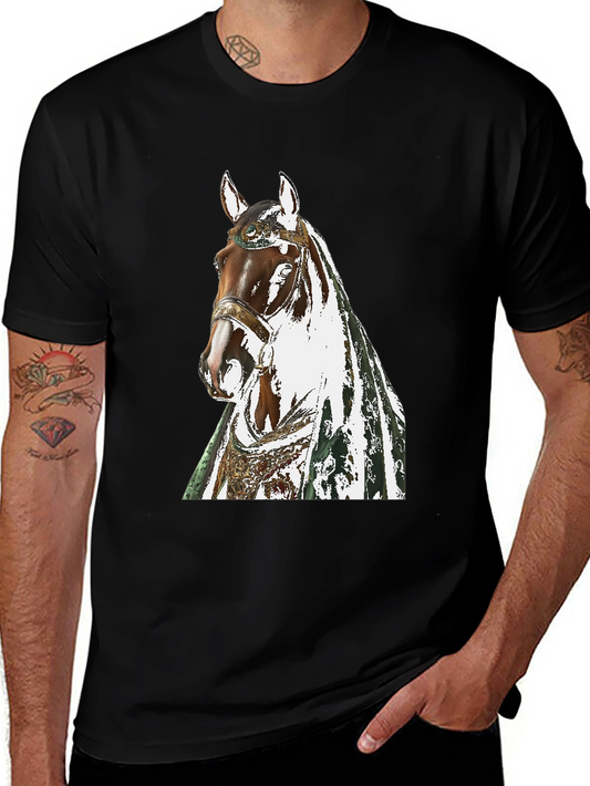 Horse Graphic Tee - Black Cotton T-Shirt