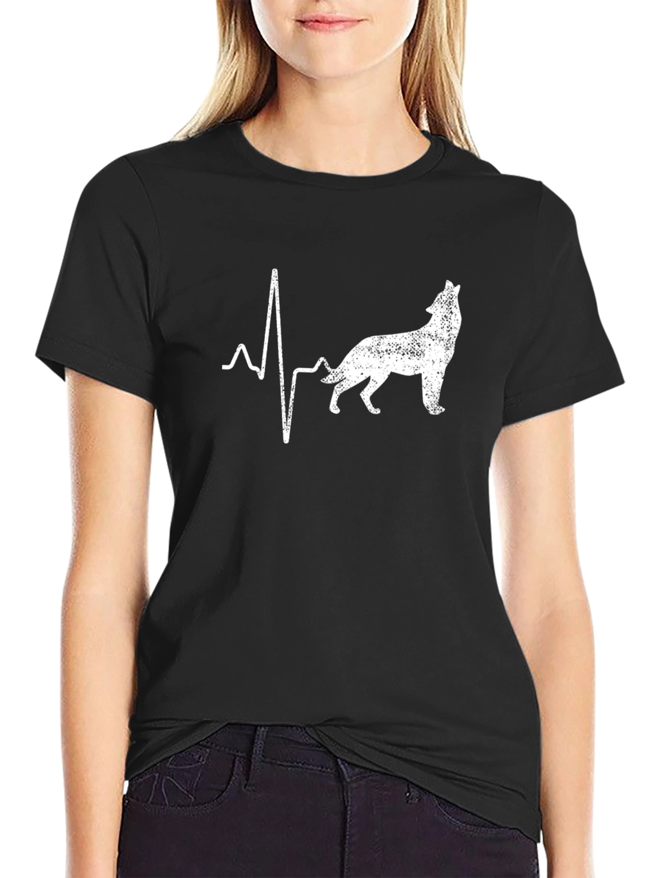 Wolf Heartbeat T-Shirt - Black Animal Graphic Tee