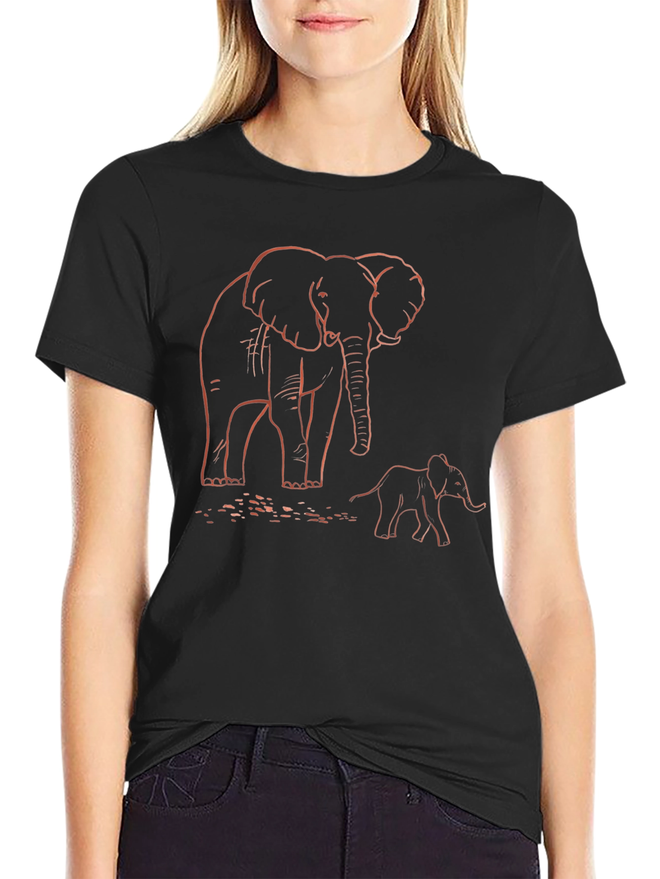 Elephant Family Graphic T-Shirt - Black