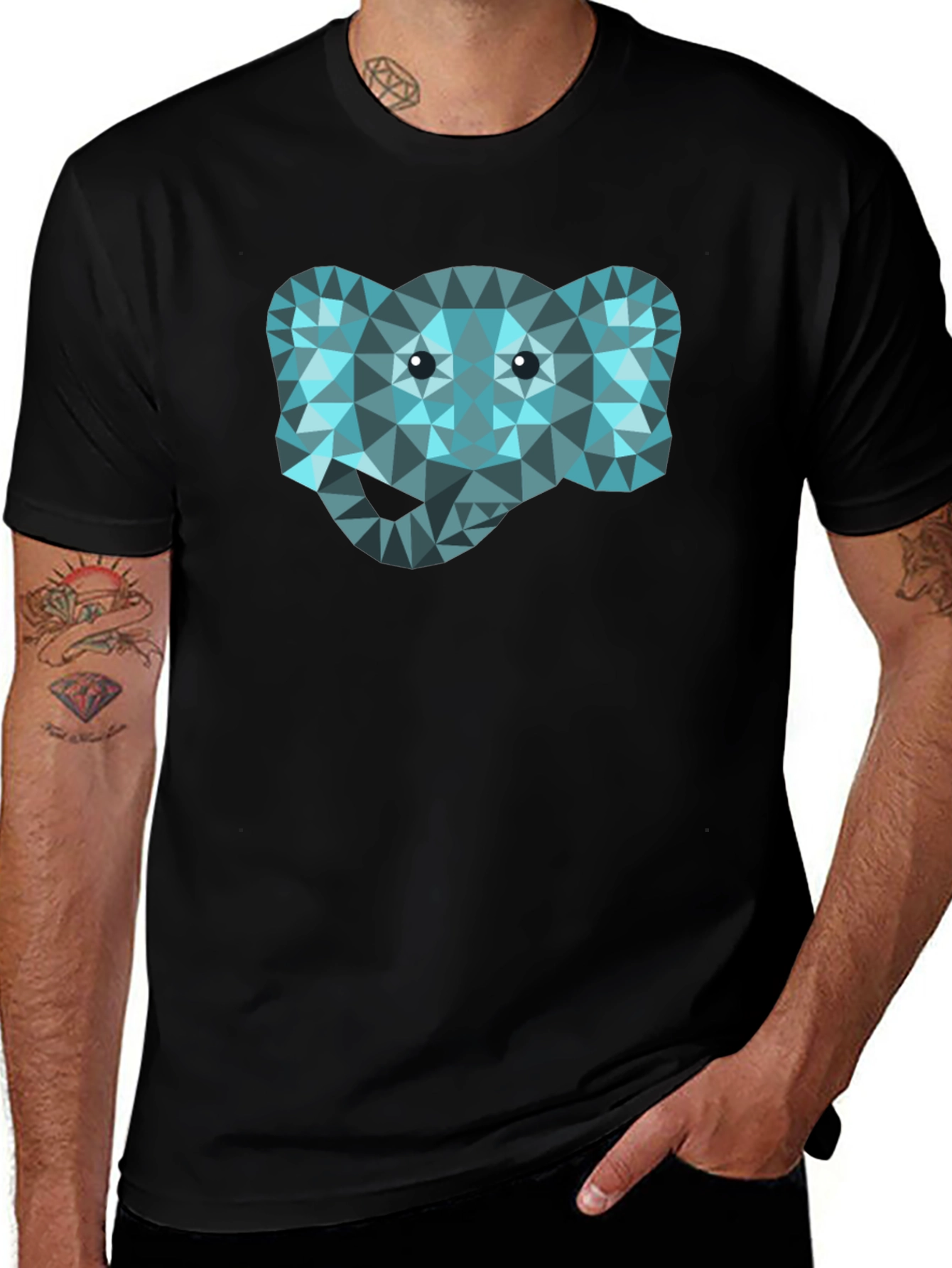 Geometric Elephant Graphic Black T-Shirt