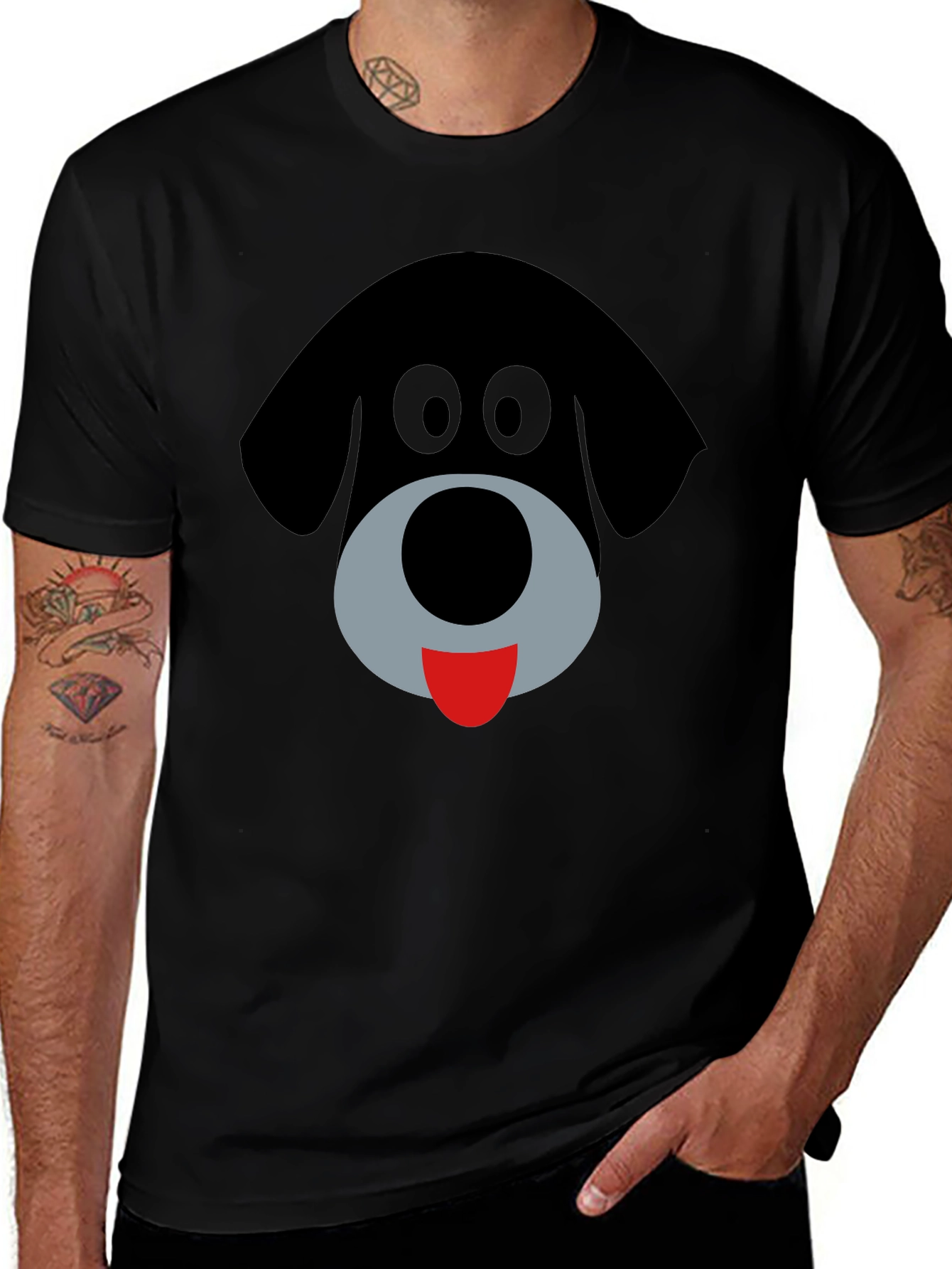 Cartoon Dog Face Black Graphic T-Shirt