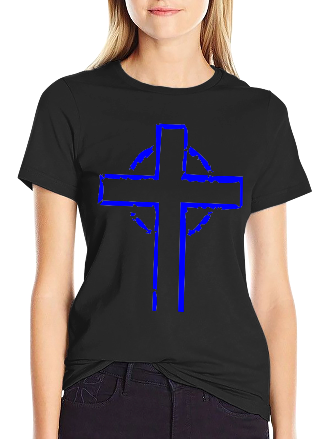 Distressed Celtic Cross Graphic Tee - Black