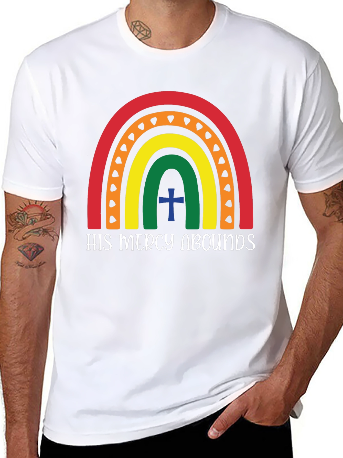 His Mercy Abounds Rainbow Graphic Tee