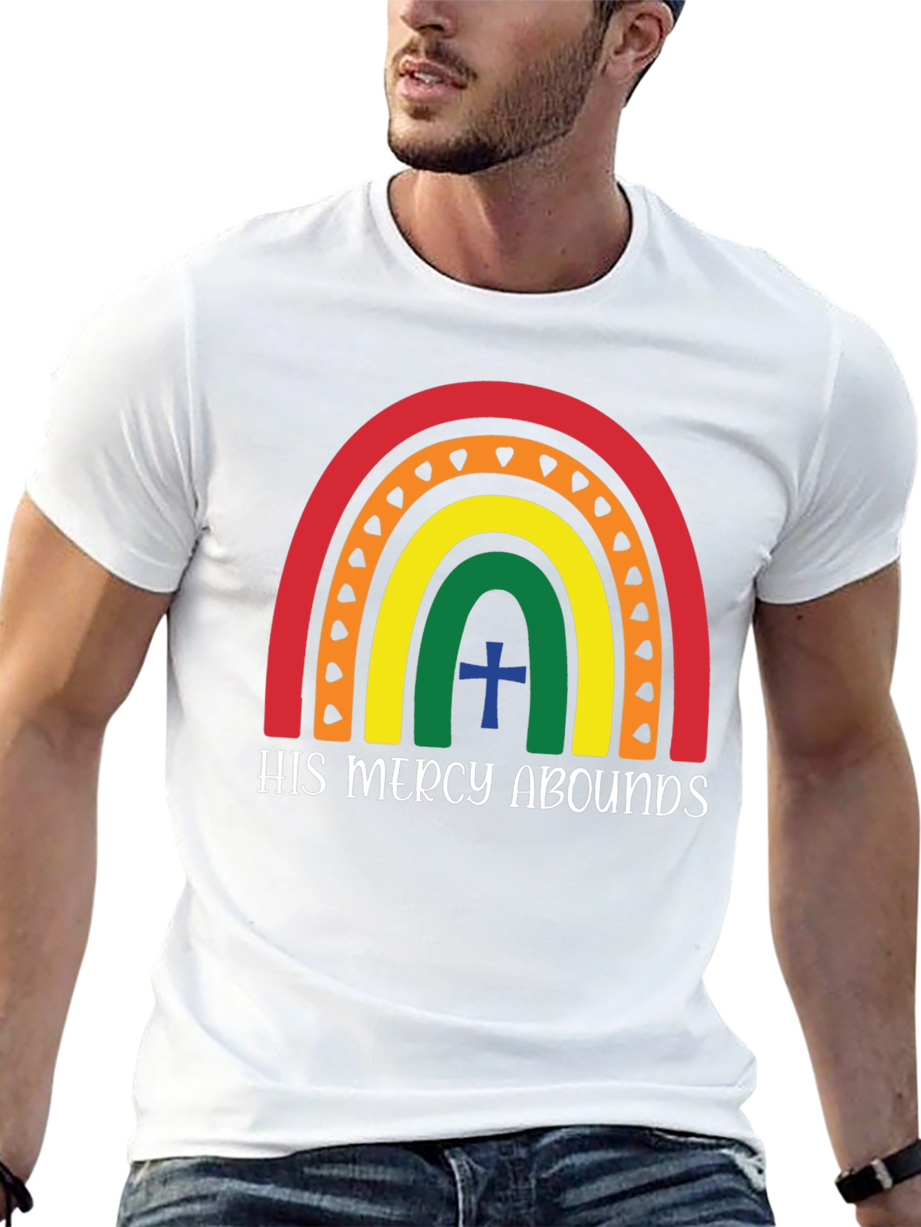His Mercy Abounds Rainbow Graphic Tee