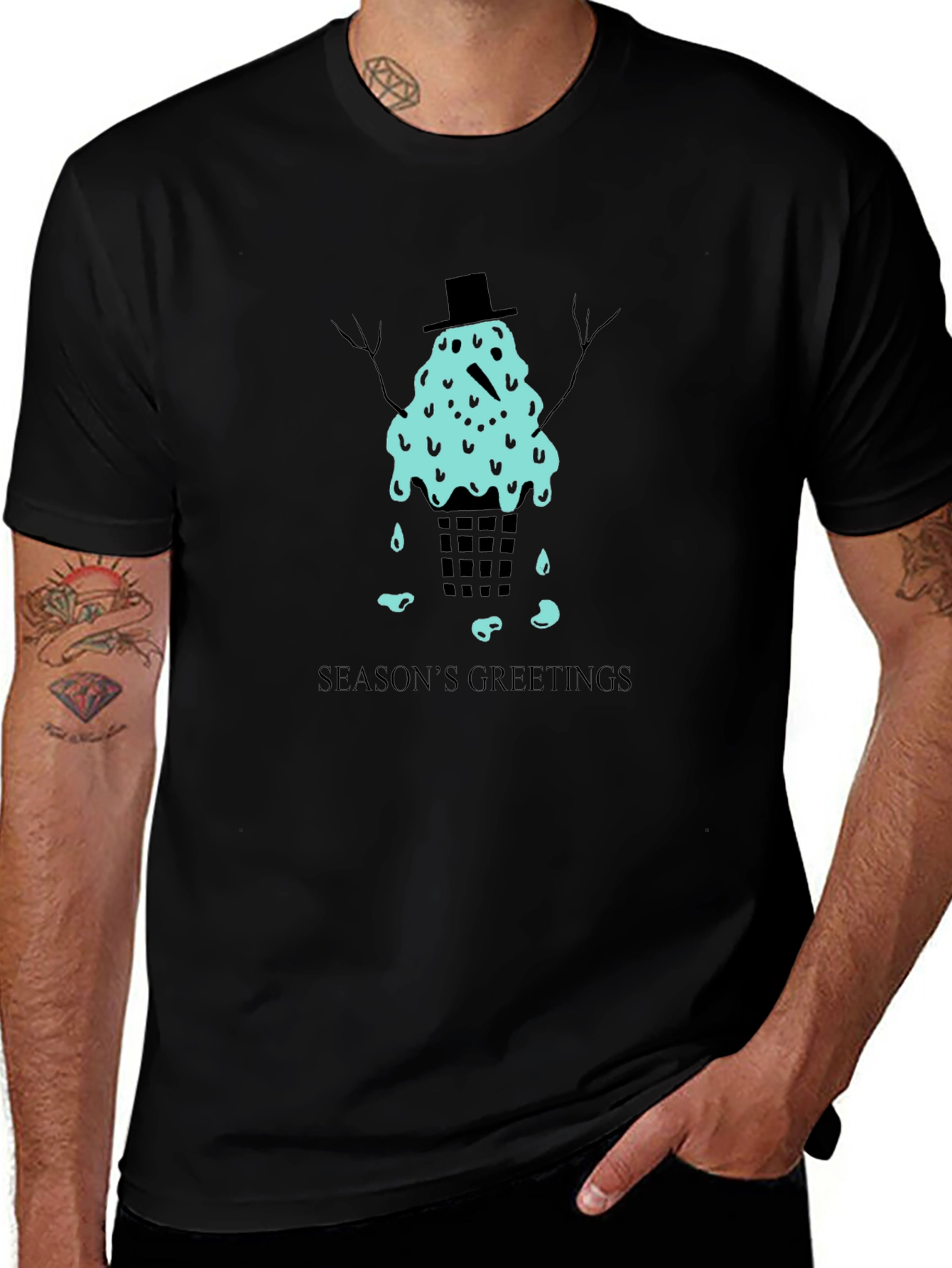Melting Snowman Seasons Greetings Graphic Tee