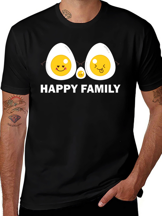 Happy Egg Family Graphic T-Shirt - Black