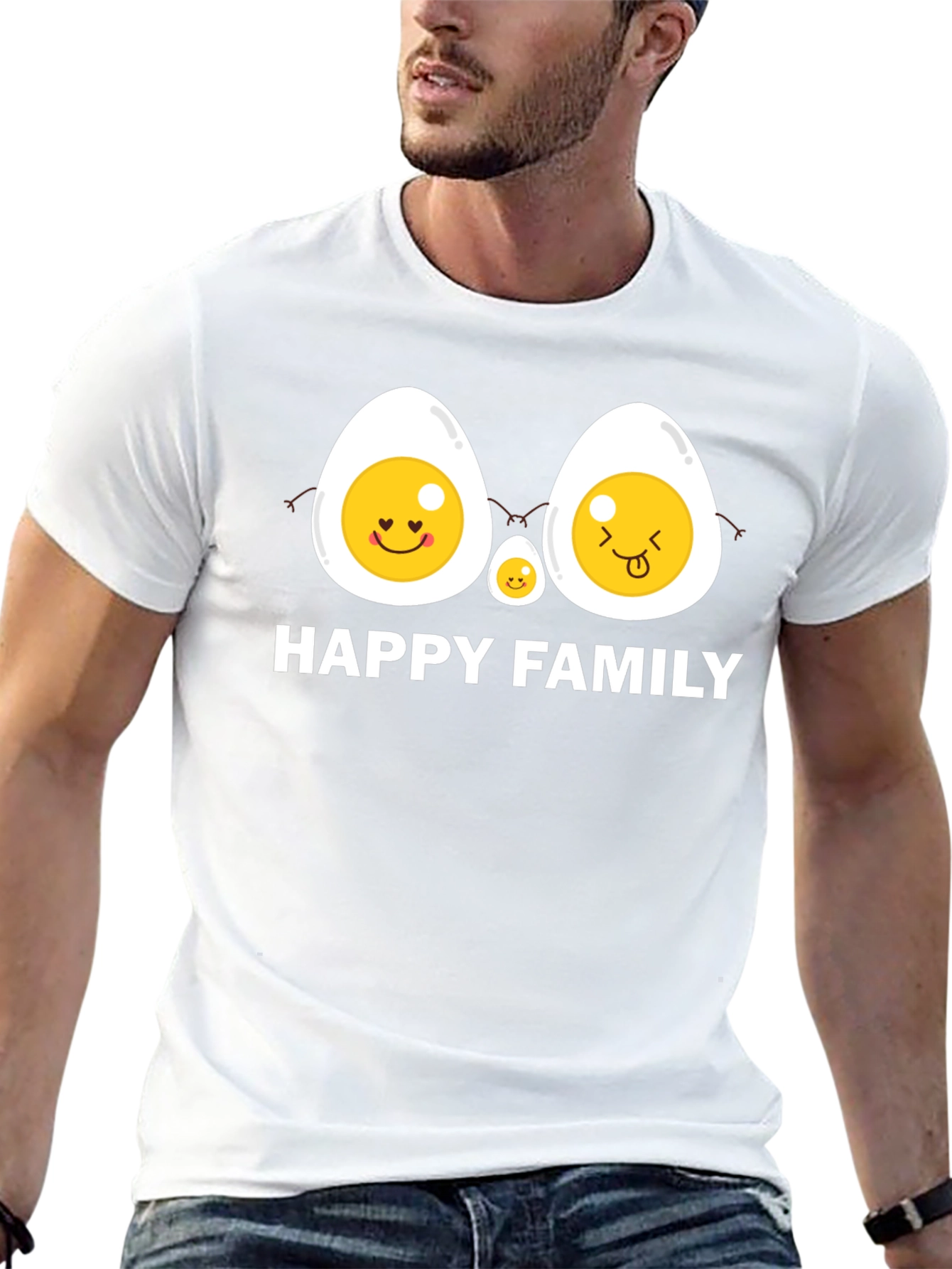 Happy Egg Family Graphic T-Shirt - Black