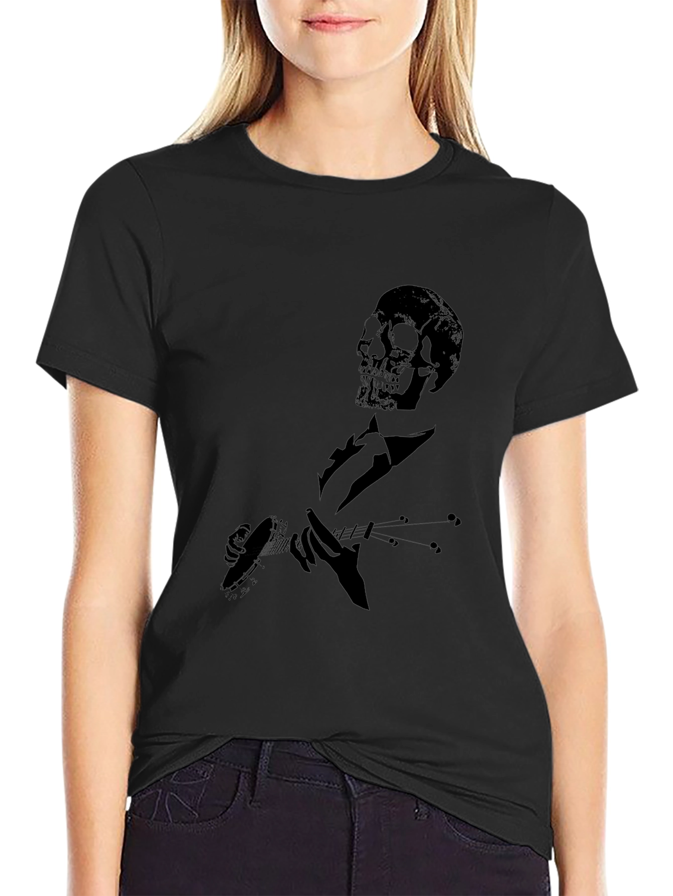 Skull Guitarist Graphic Tee - Mens Black T-Shirt