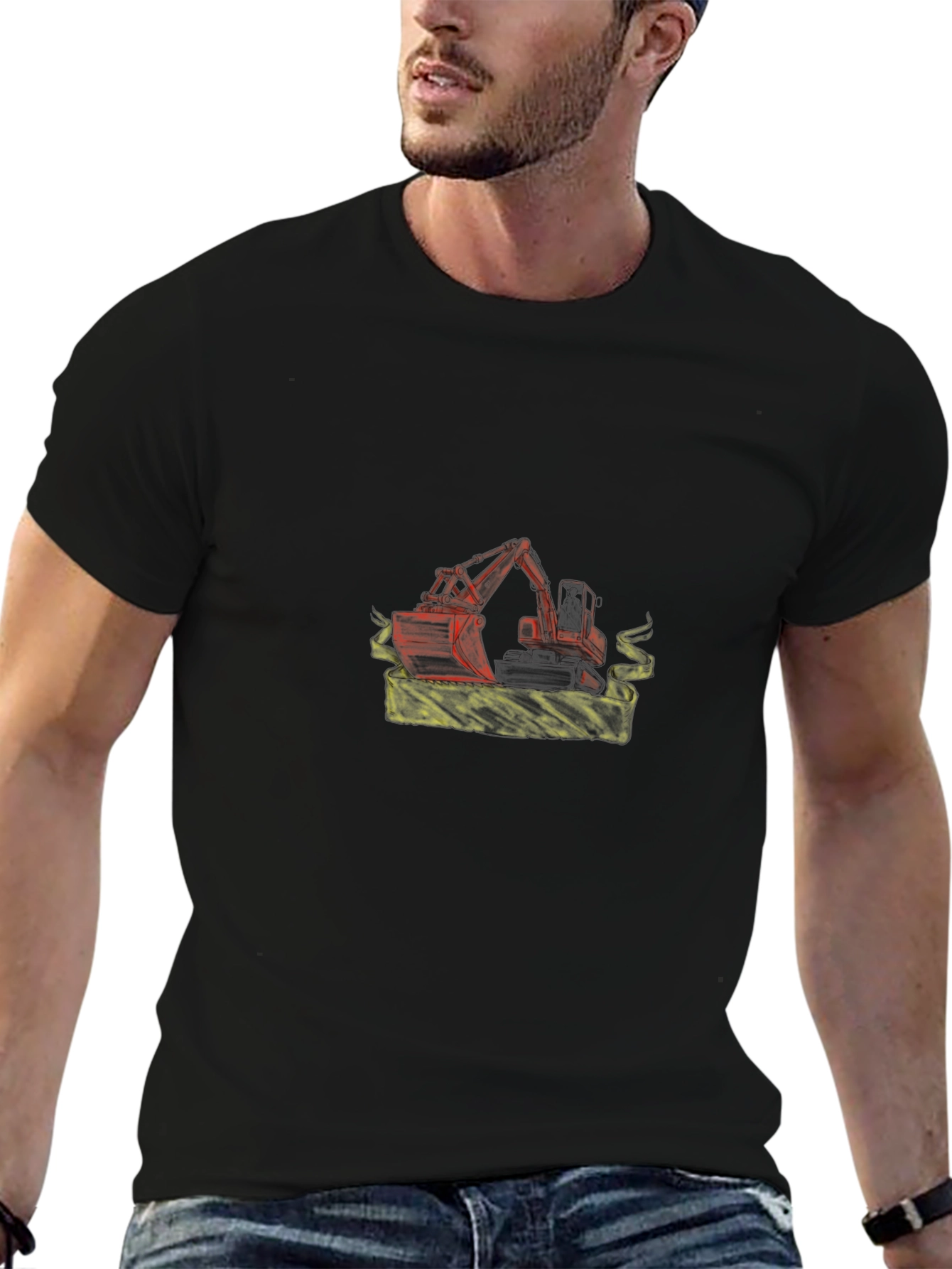 Excavator Graphic Tee - Black Cotton Blend
