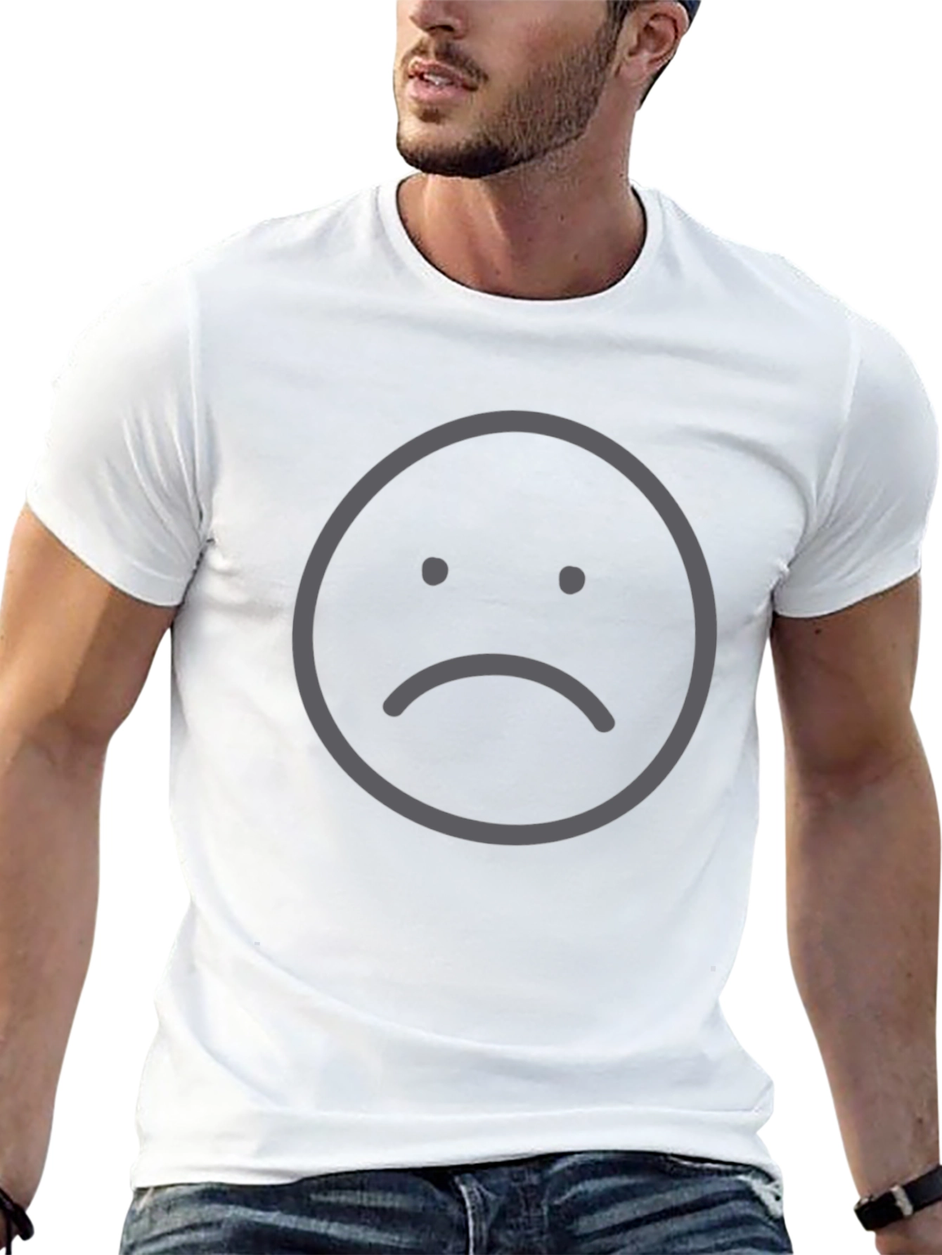 Sad Face Graphic Black T-Shirt - Express Yourself!