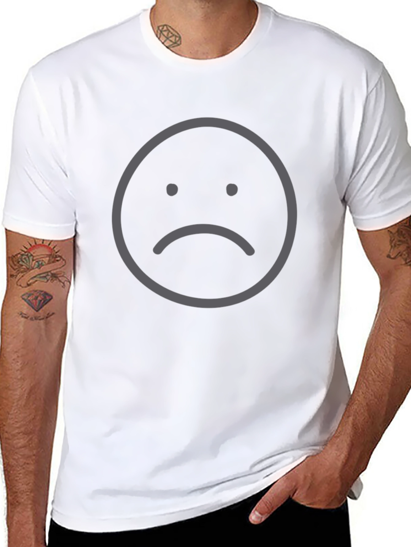 Sad Face Graphic Black T-Shirt - Express Yourself!