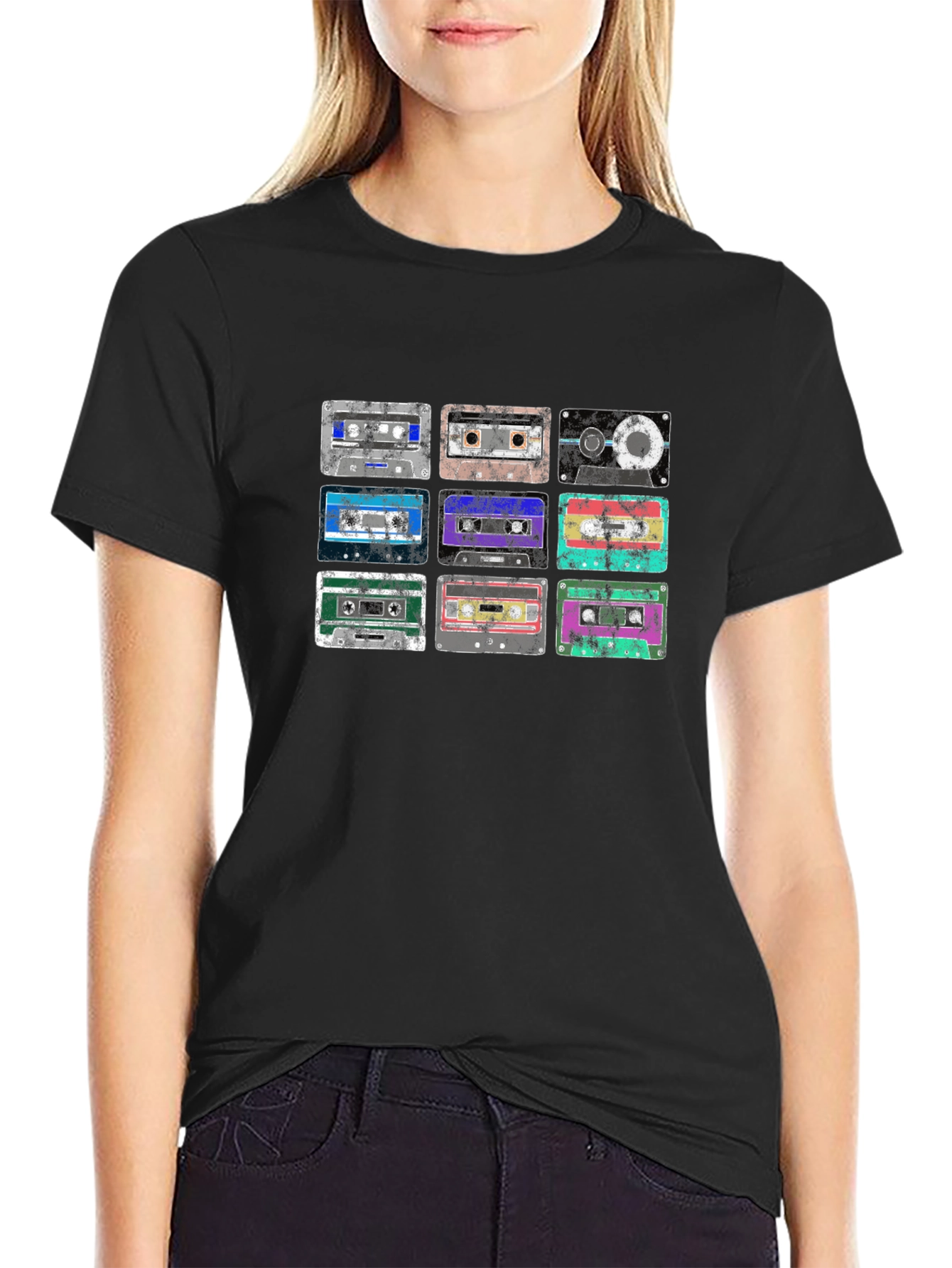 Retro Cassette Tape Graphic Tee - Black