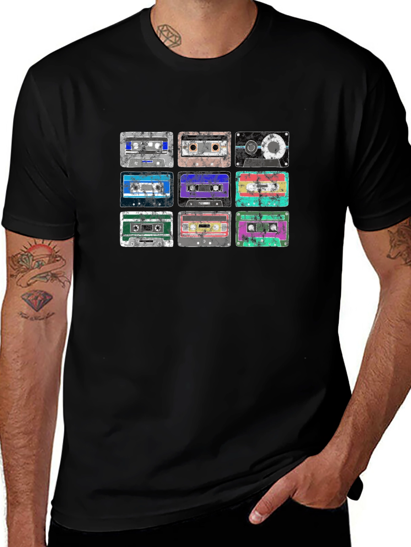 Retro Cassette Tape Graphic Tee - Black