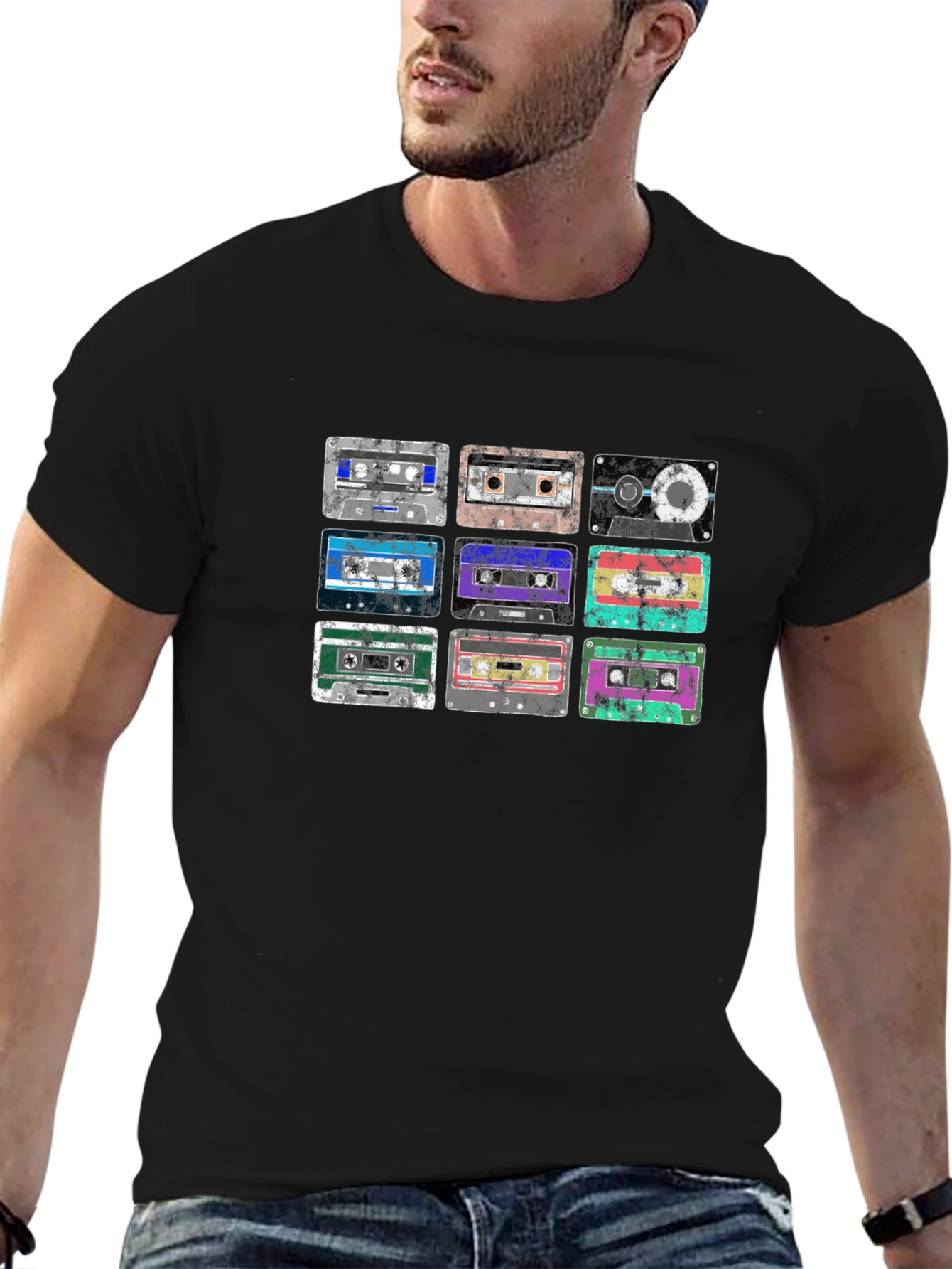 Retro Cassette Tape Graphic Tee - Black