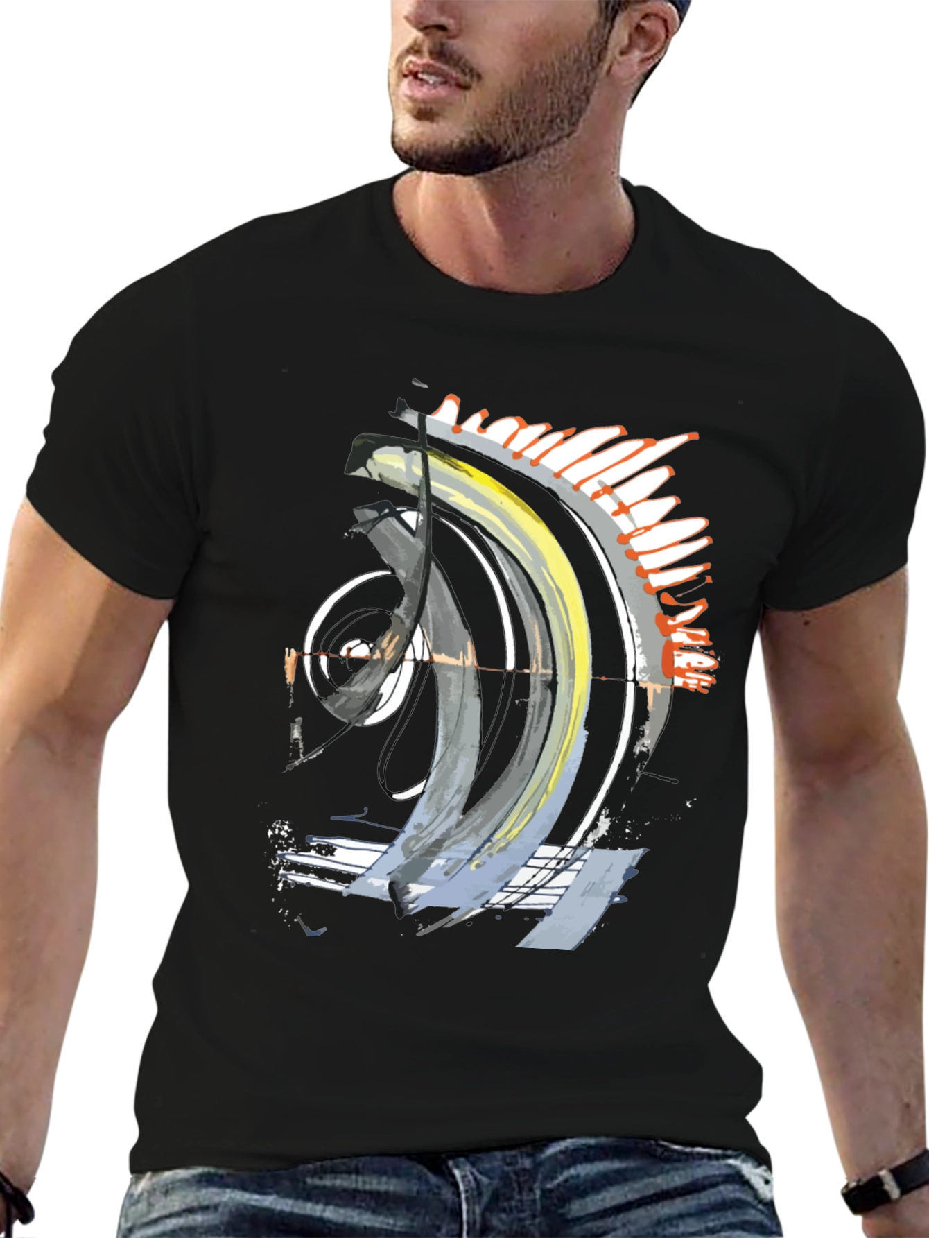 Abstract Art Graphic Tee - Stylish Black T-Shirt