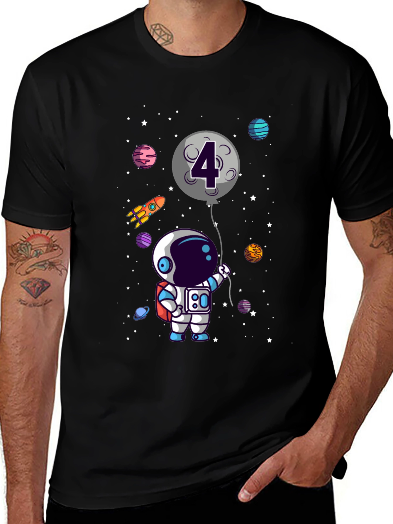 Astronaut 4th Birthday T-Shirt Space Theme