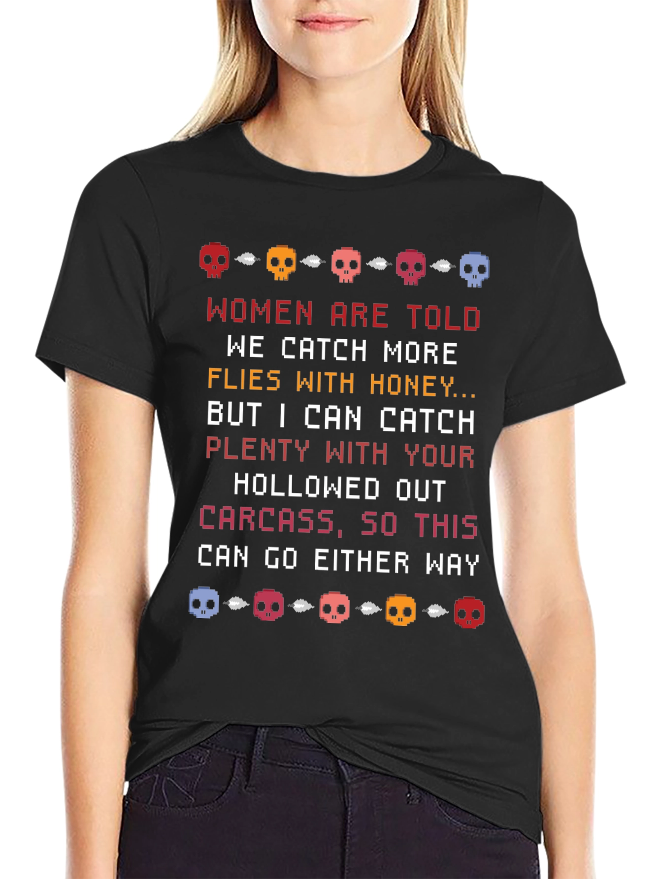 Humorous Skull Pixel Art T-Shirt
