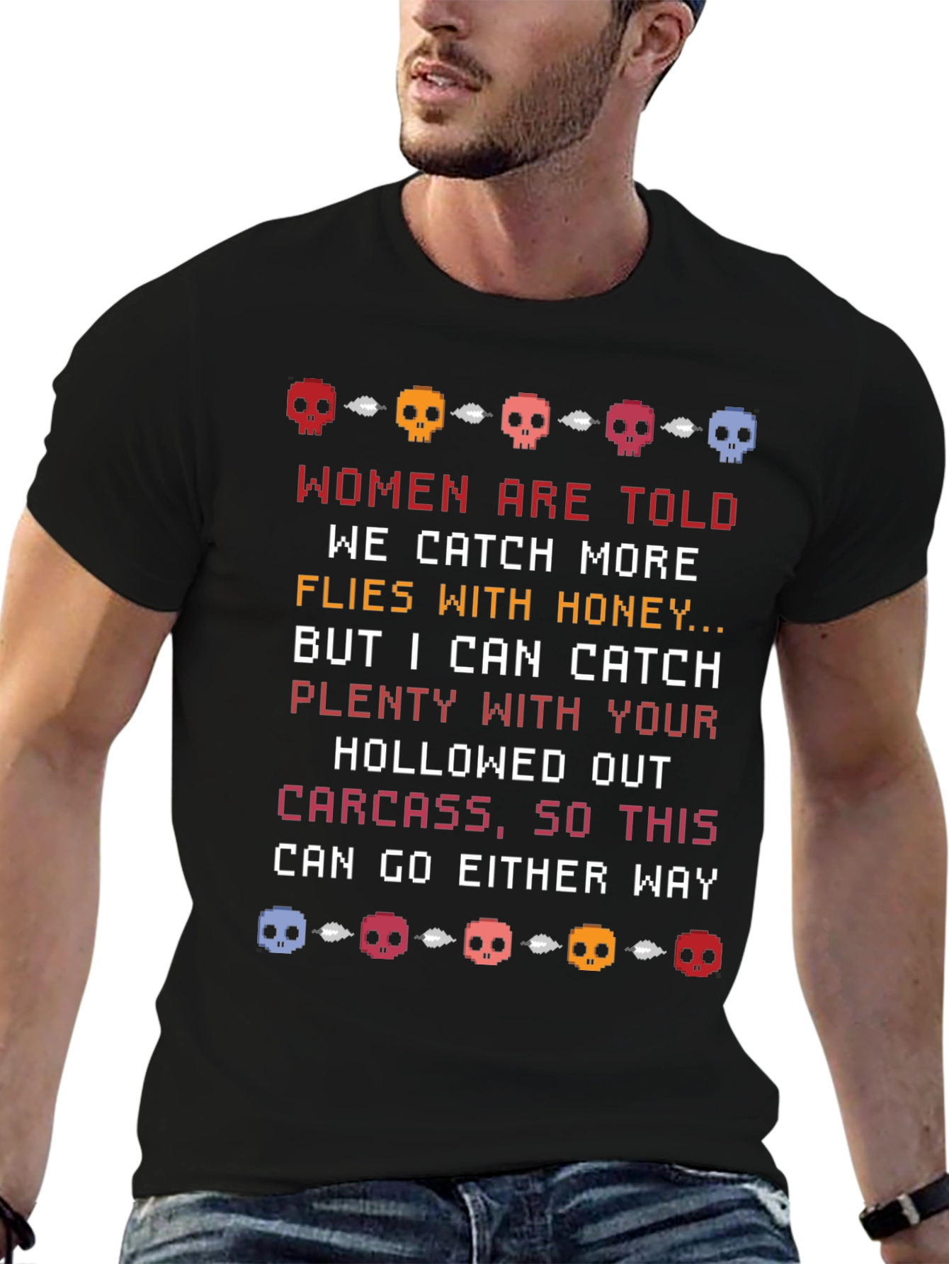 Humorous Skull Pixel Art T-Shirt