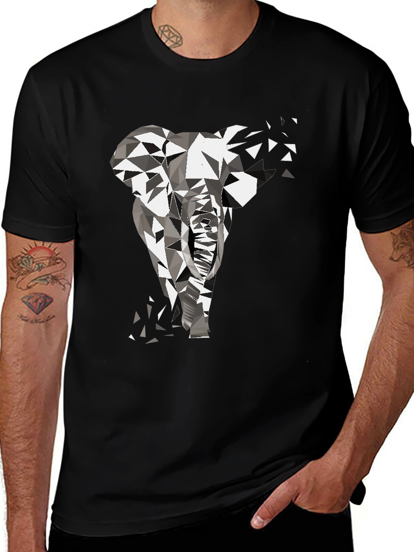 Geometric Elephant Graphic Tee - Modern Black T-Shirt