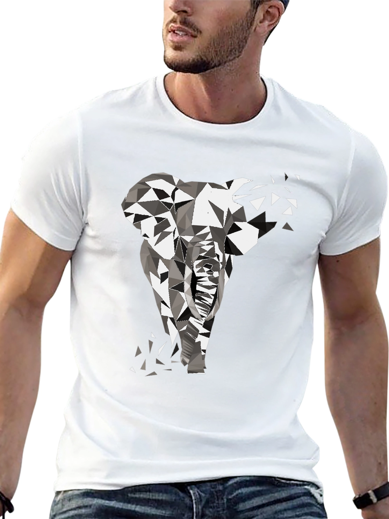Geometric Elephant Graphic Tee - Modern Black T-Shirt