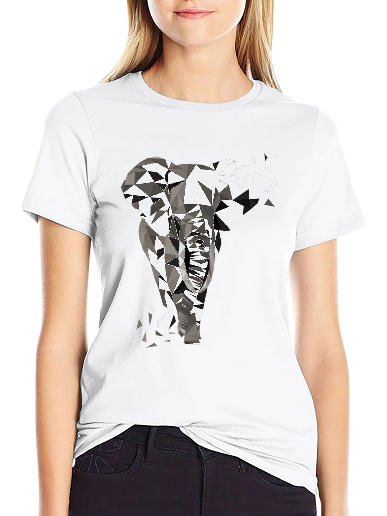Geometric Elephant Graphic Tee - Modern Black T-Shirt