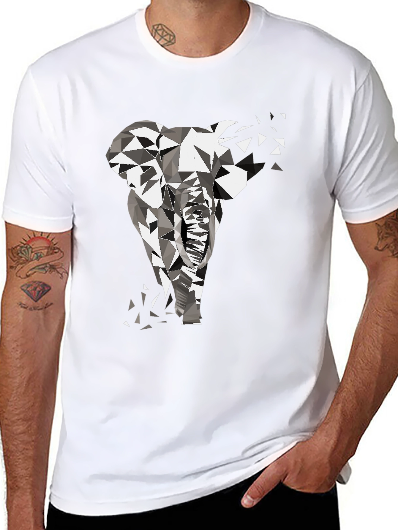 Geometric Elephant Graphic Tee - Modern Black T-Shirt