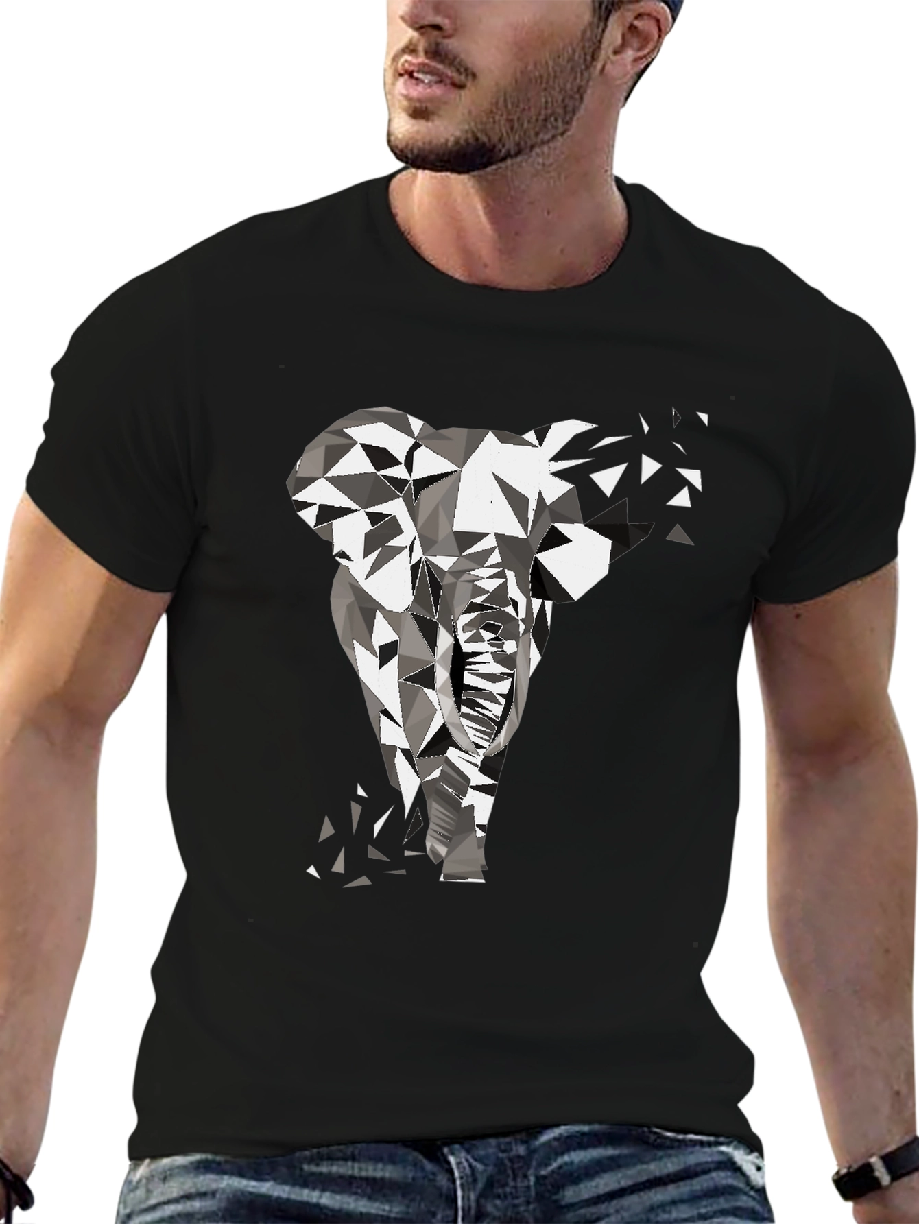 Geometric Elephant Graphic Tee - Modern Black T-Shirt