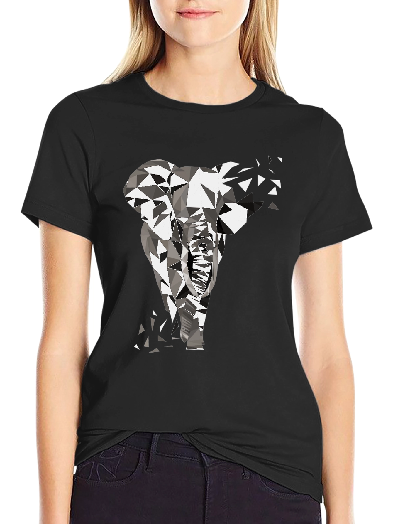Geometric Elephant Graphic Tee - Modern Black T-Shirt