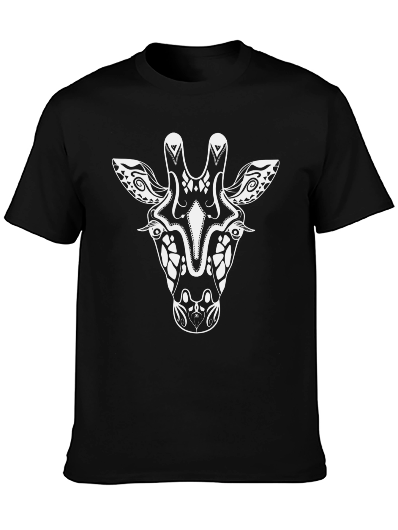 Abstract Giraffe Graphic Tee - Black Cotton Shirt