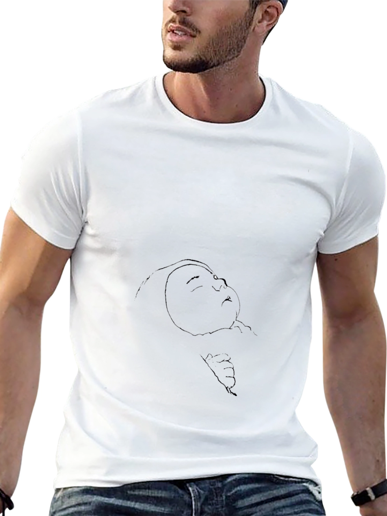 Black T-Shirt with Abstract Face Print