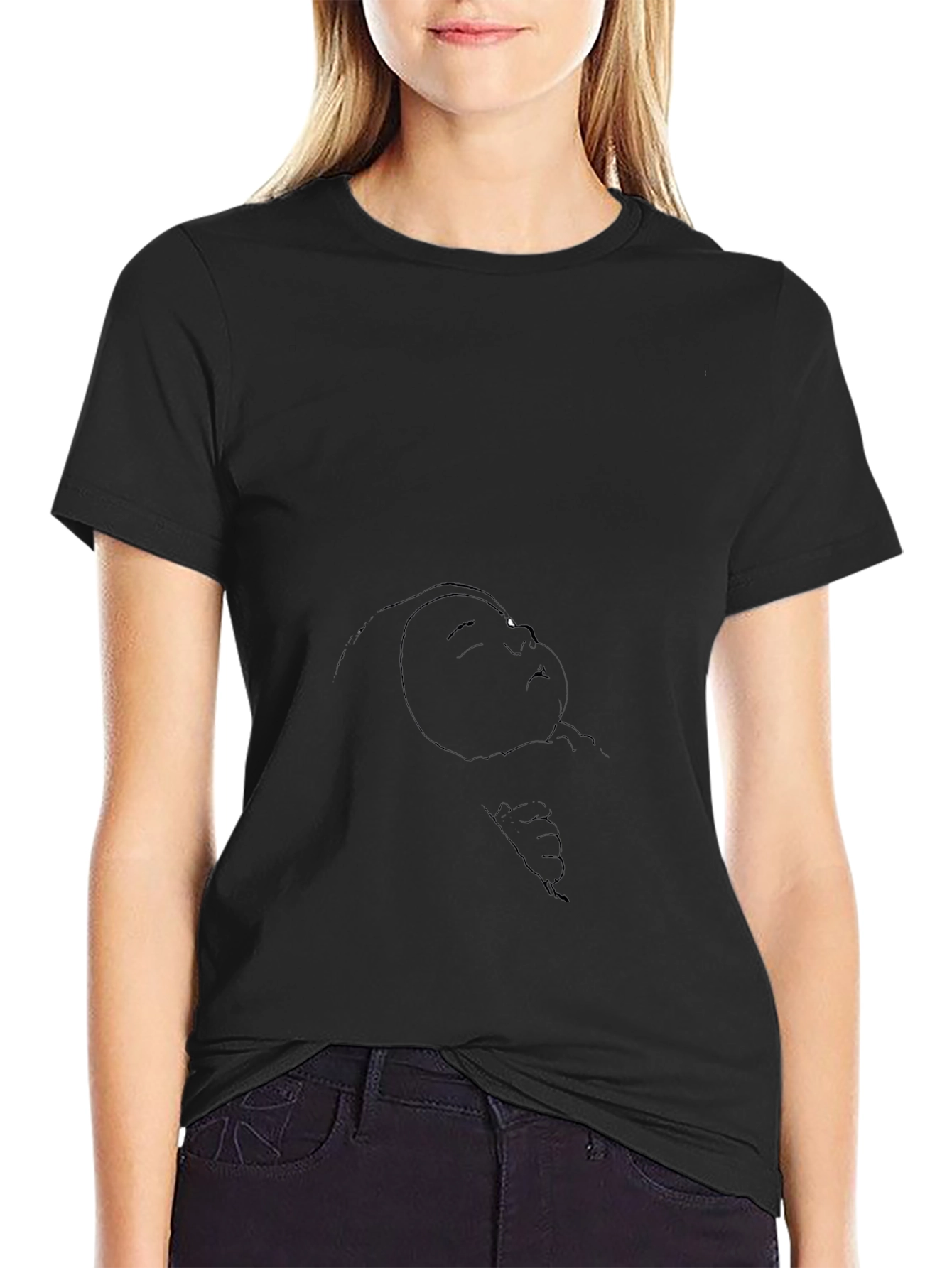 Black T-Shirt with Abstract Face Print