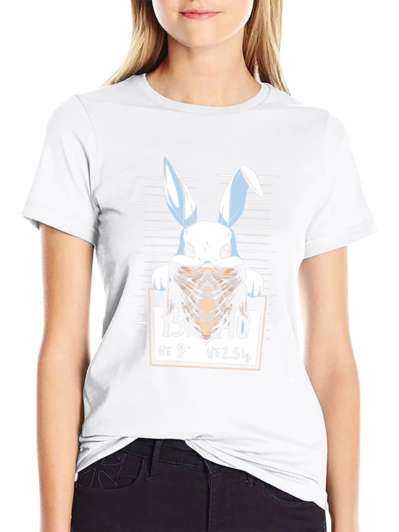 Funny Bunny Mugshot Black Graphic T-Shirt
