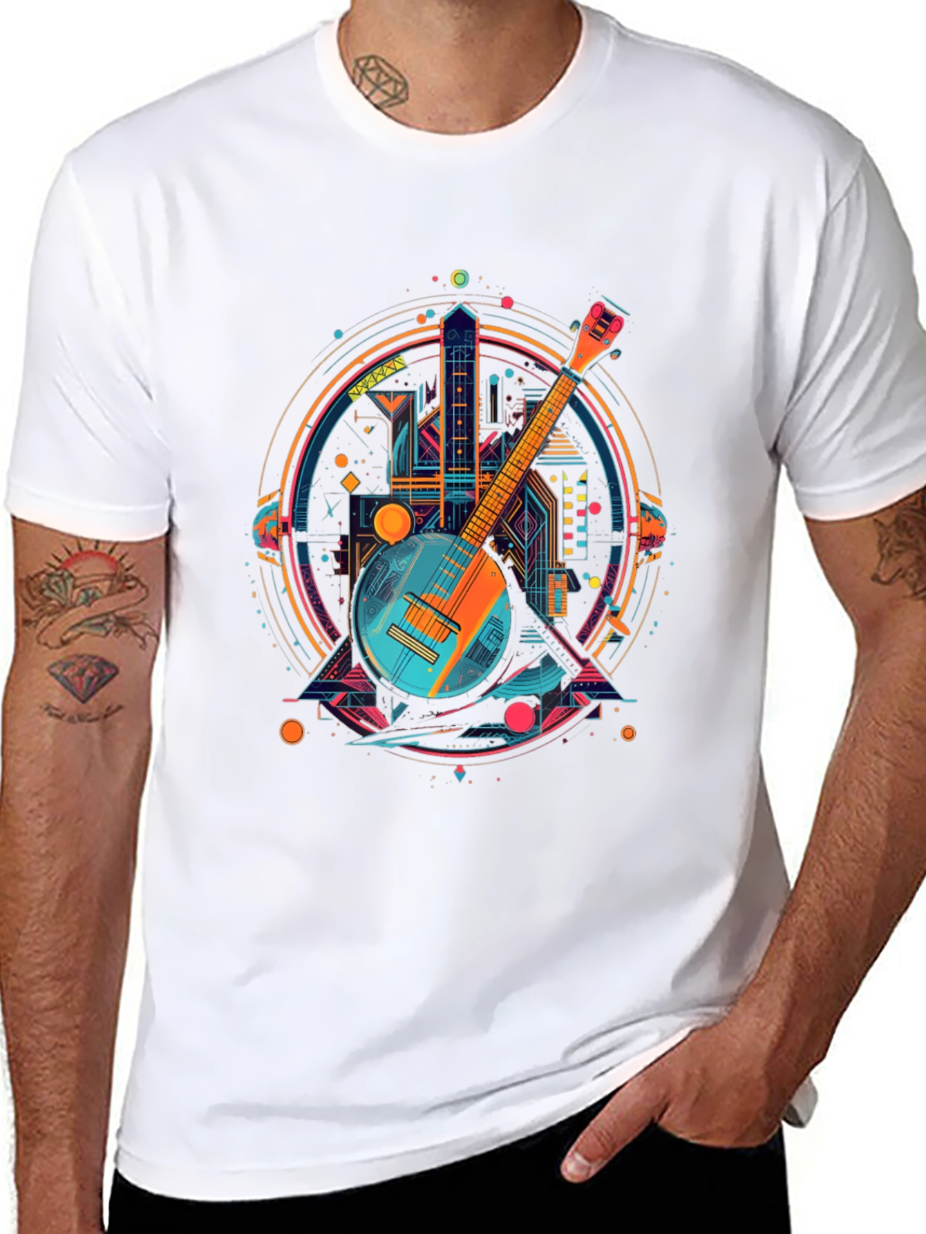 Neon Banjo Graphic T-Shirt - Unique Music Design