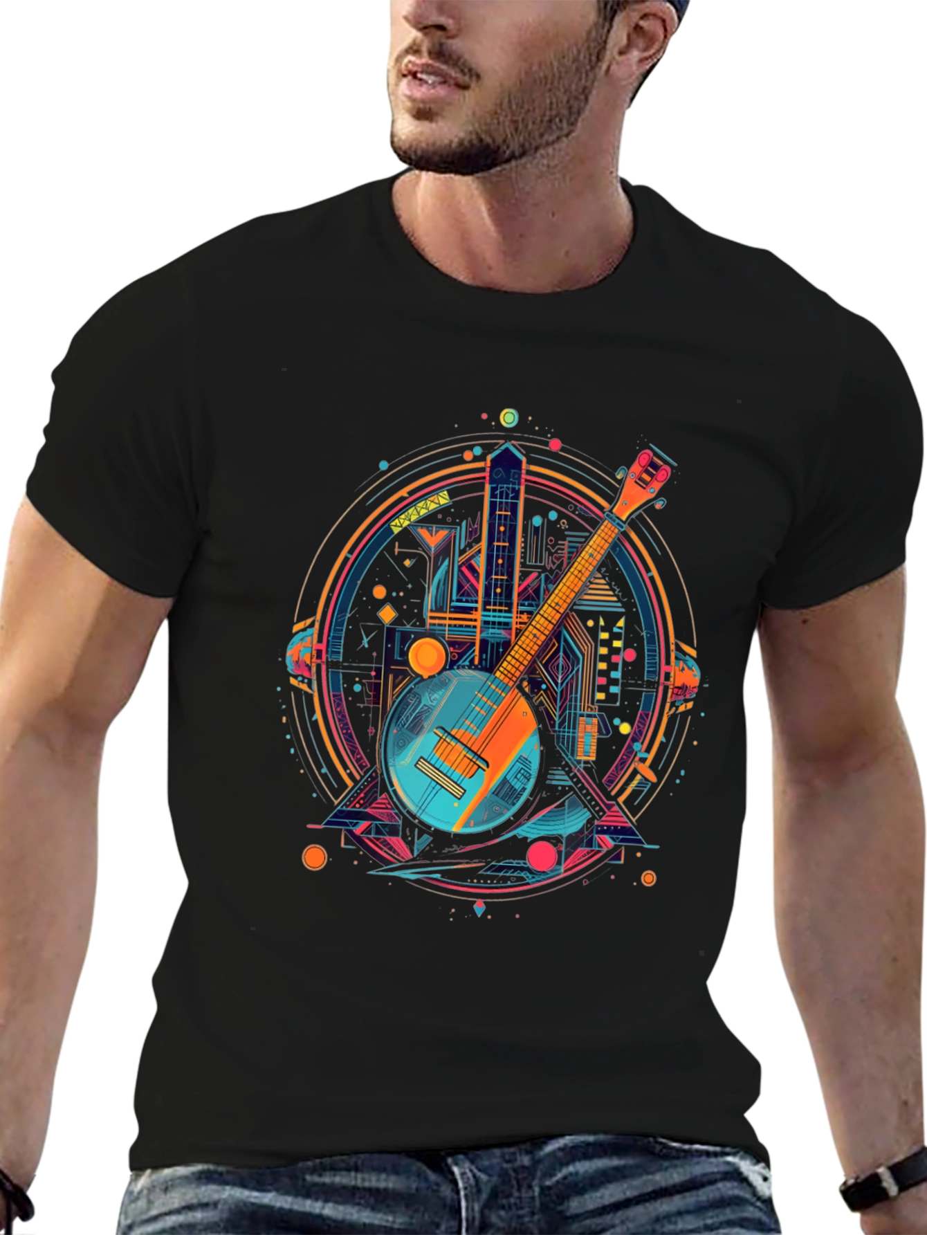 Neon Banjo Graphic T-Shirt - Unique Music Design
