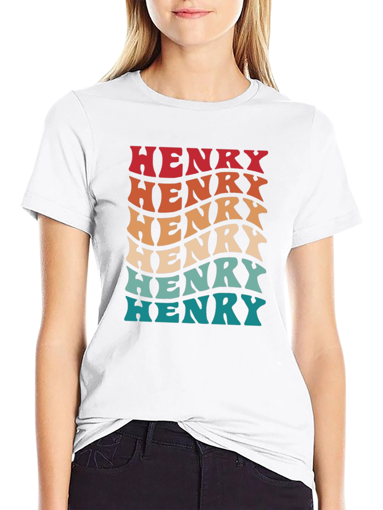 Retro Henry Name Wavy Text Black T-Shirt