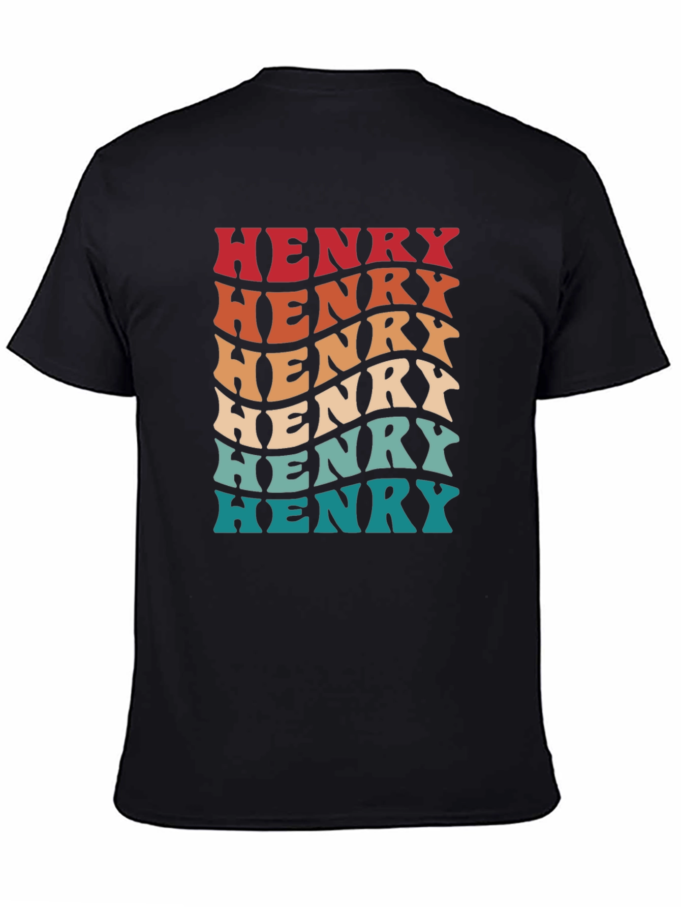 Retro Henry Name Wavy Text Black T-Shirt