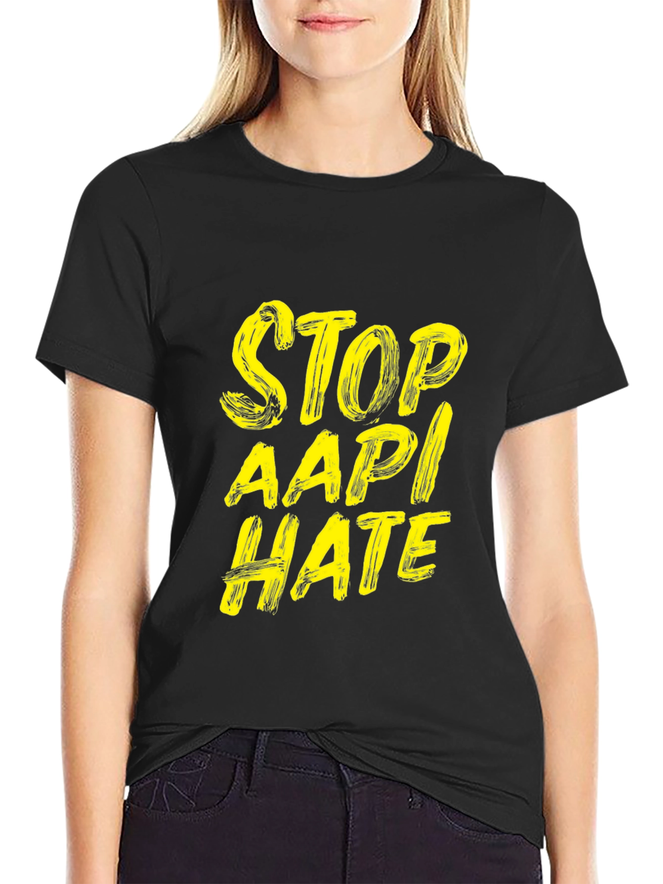 Stop AAPI Hate T-Shirt - Black Crew Neck Tee