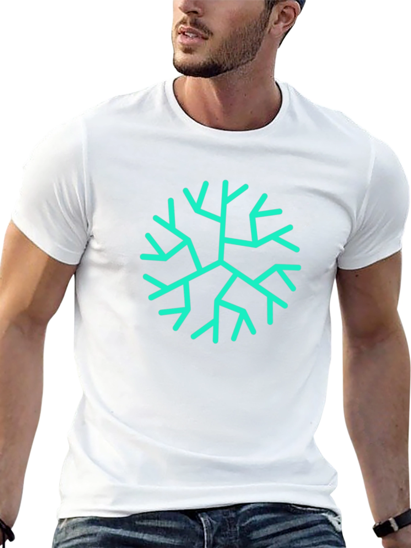 Mens Black Tee with Teal Geometric Branch Print